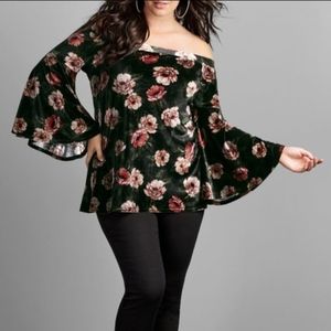 Torrid velvet off shoulder bell sleeve top
